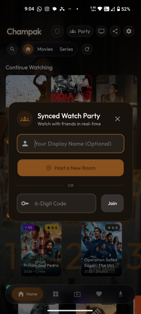 Champak Synced Watch Party Room