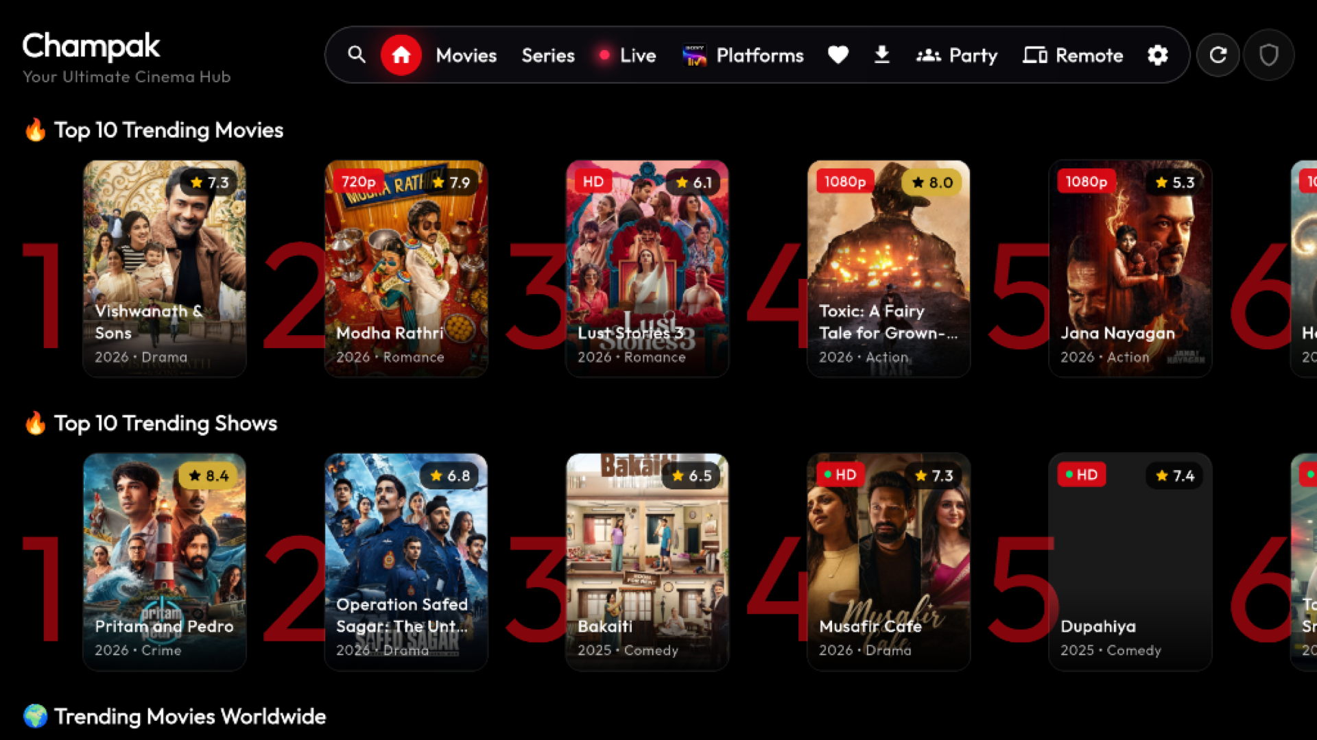Champak Android TV Home & Trending Interface